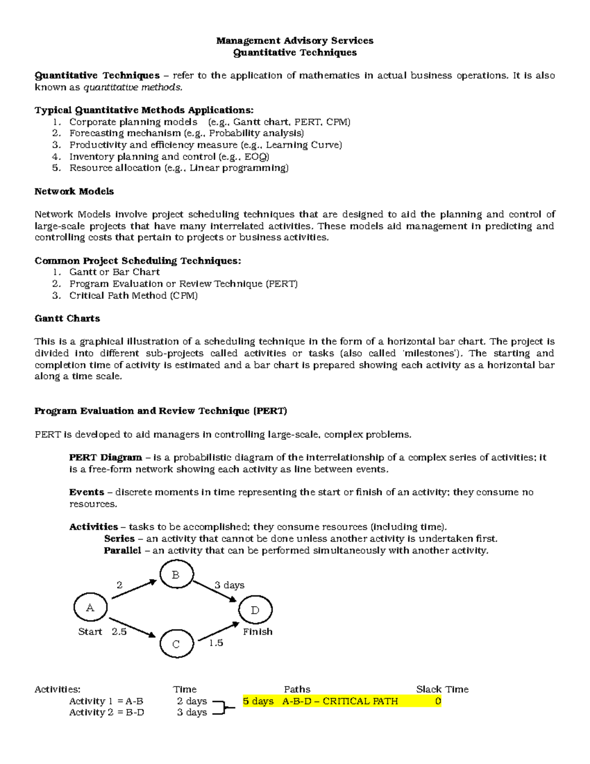 Quantitative Techniques for Business Management P-1 Overview - Studocu