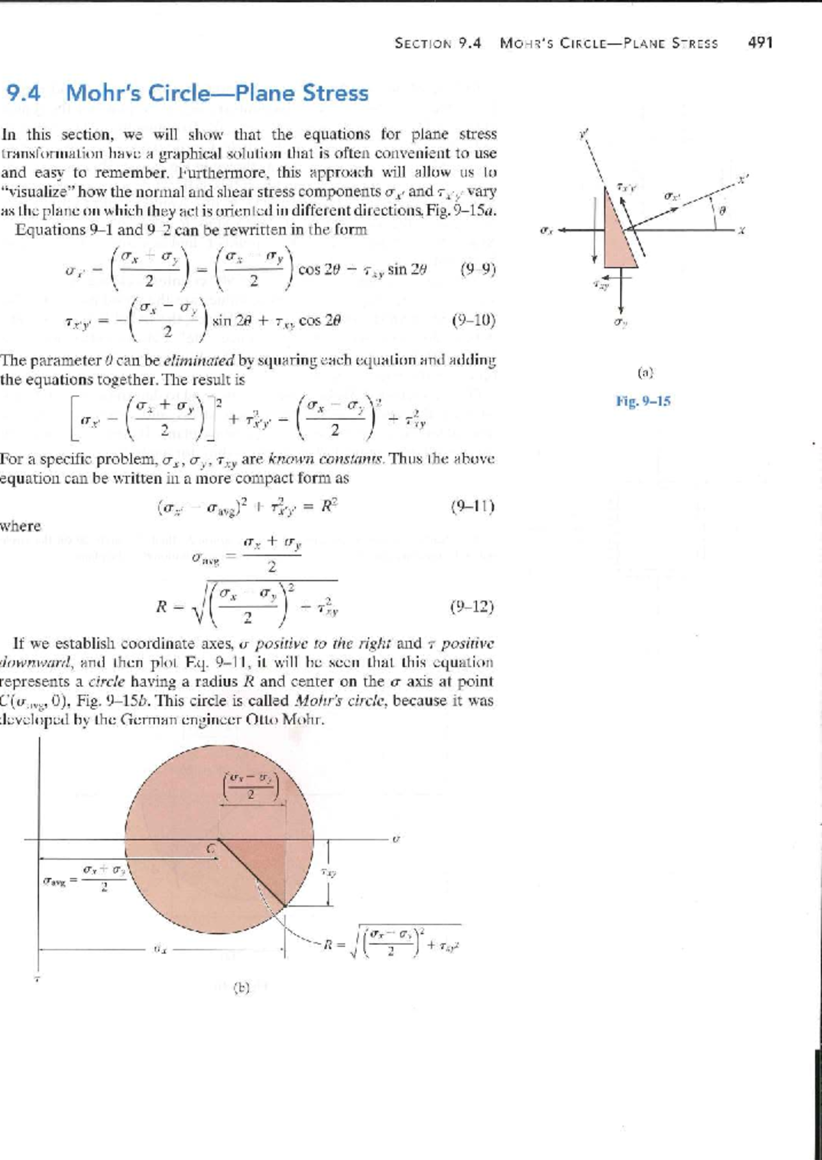 Mohr's Circle for Plane Stress Transformation - Section 9.4 - Studocu