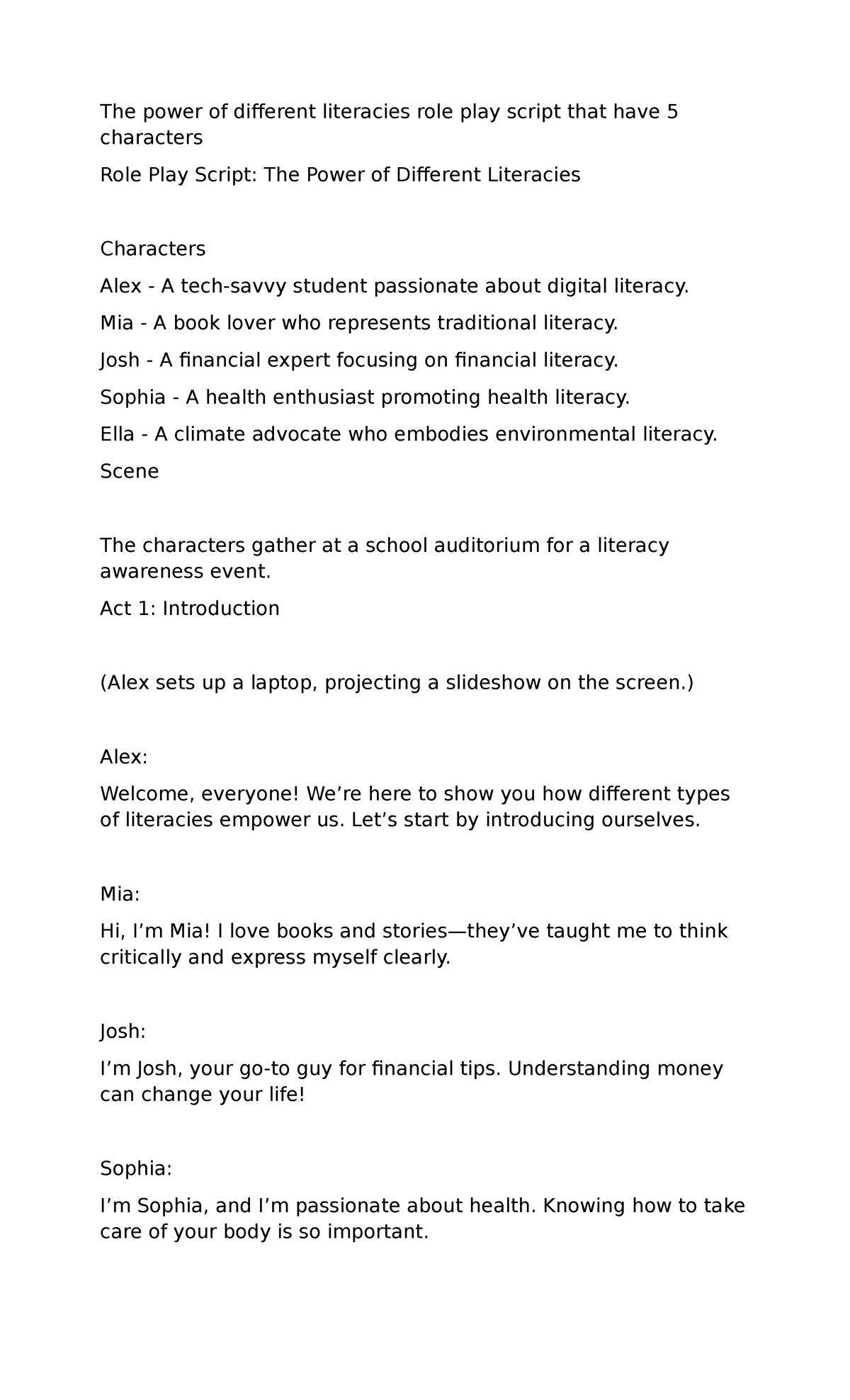 PROF ED 4 ROLE PLAY - The Power of Diverse Literacies Script - Studocu