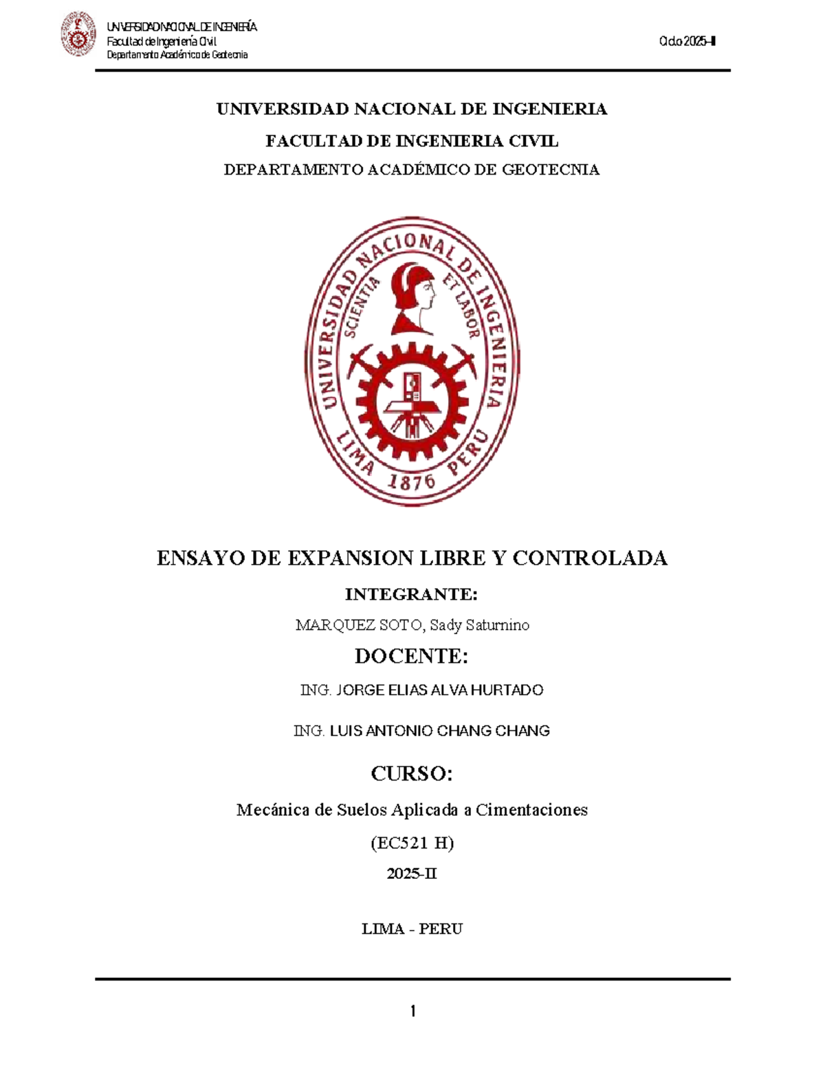 Ensayo de Expansión Libre y Controlada en Suelos (EC521 H) - Document Preview