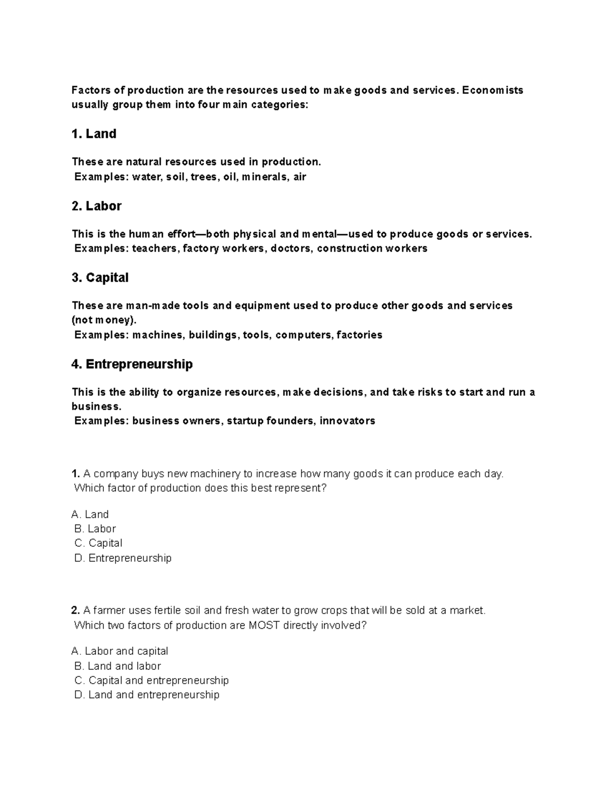 Factors of Production - Lecture Notes - Studocu