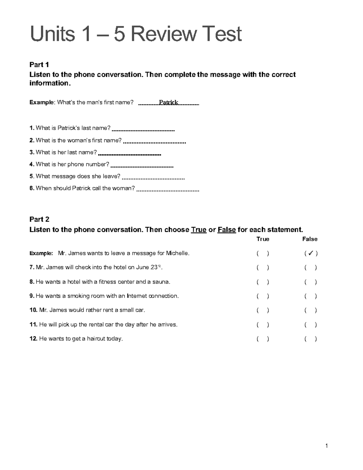 Review Test Units 1-5: Listening & Comprehension Exercises - Studocu