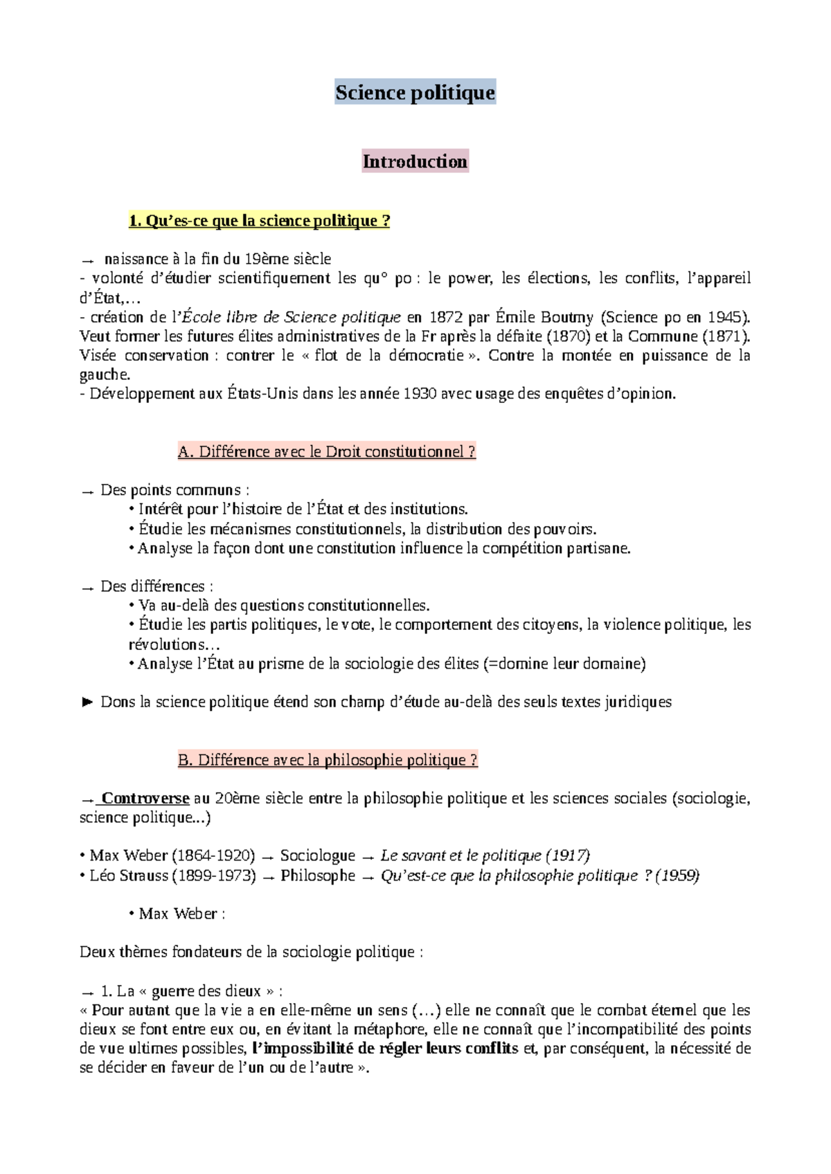 Science politique - Introduction au cours L1 Droit - Studocu