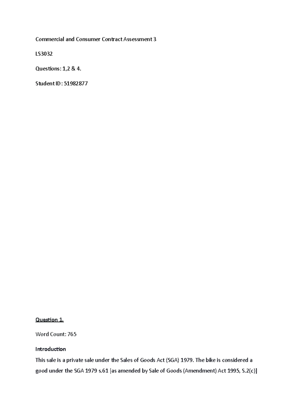 Commercial and Consumer Contracts: Comprehensive Tutorial Notes - Studocu