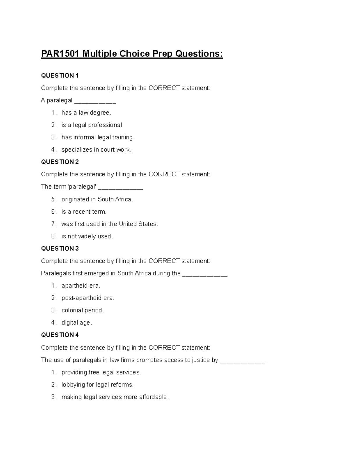 PAR1501 Exam Prep: Multiple Choice Questions Overview - Studocu