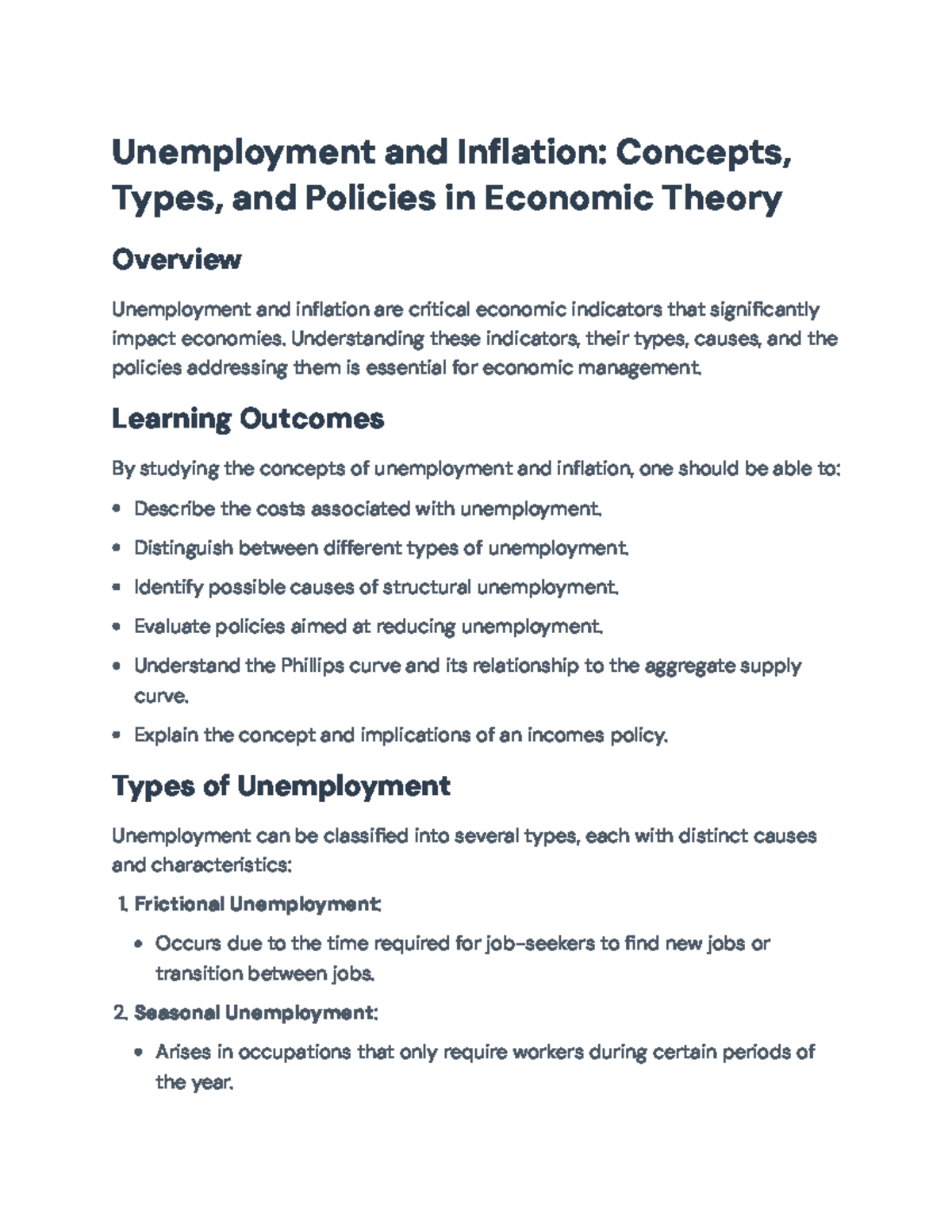 Economic Analysis of Unemployment and Inflation: Concepts and Policies ...