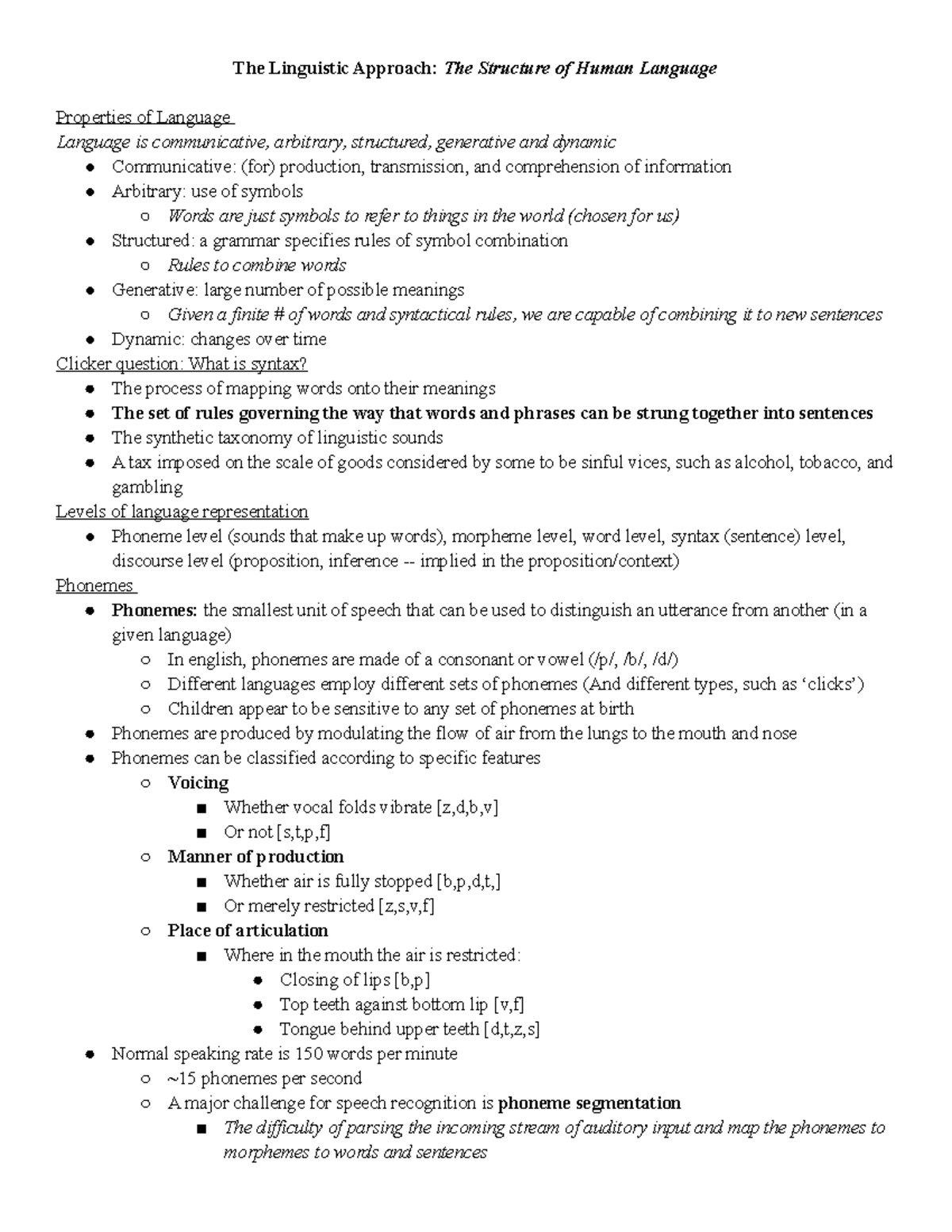 LING 201 - Lecture Notes for Midterm 2: Linguistic Structures and ...