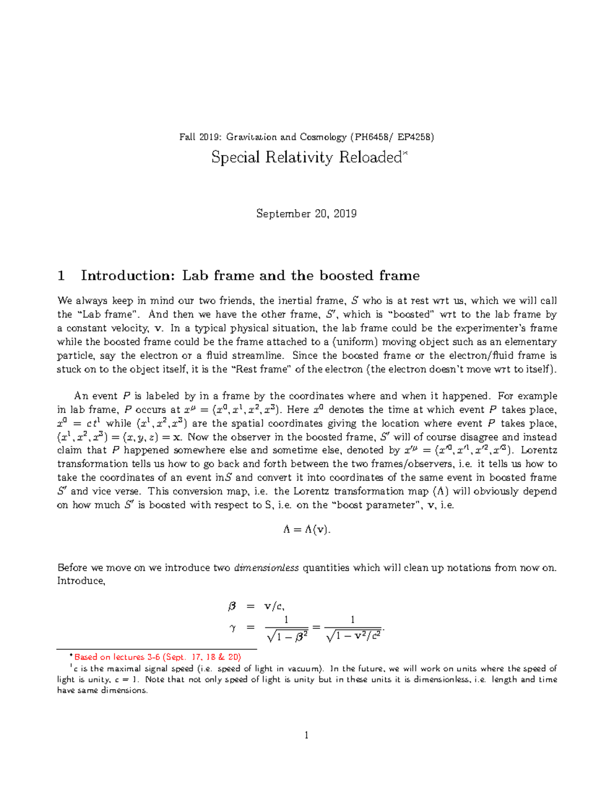 Special Relativity Lecture Notes (EP4258) - Fall 2019 - Studocu