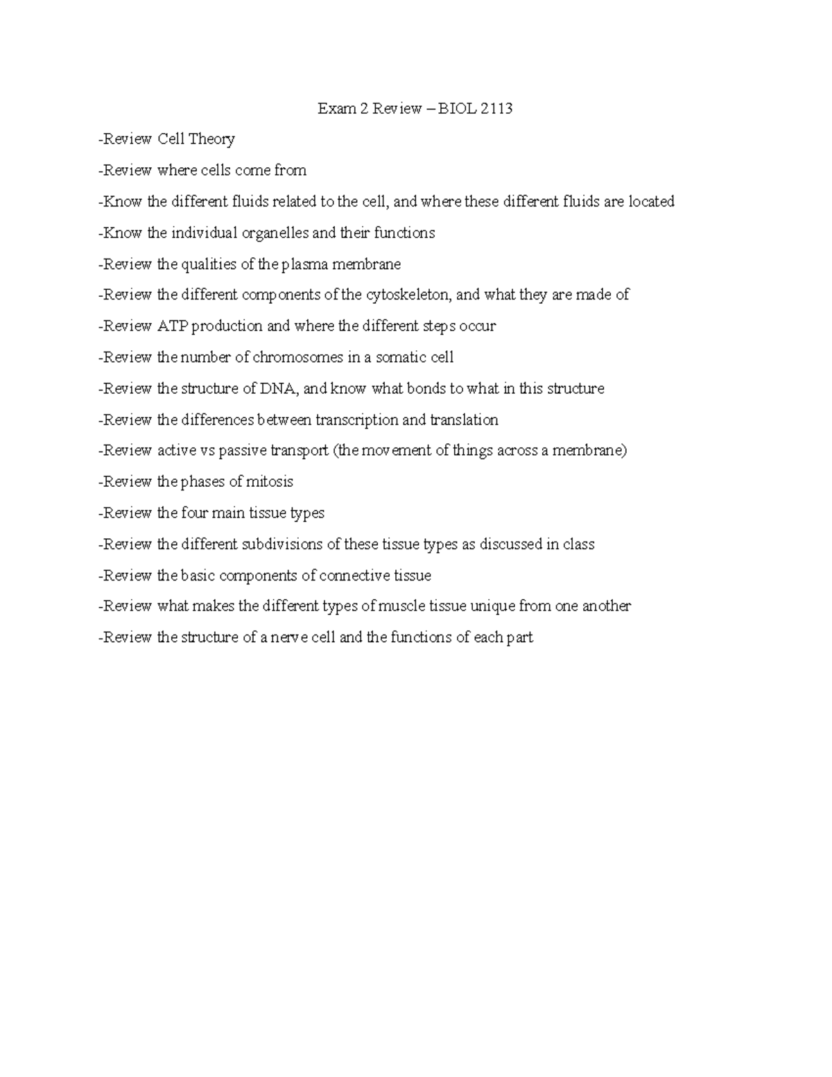 BIOL 2113 Exam 2 Review: Key Concepts in Cell Biology - Studocu