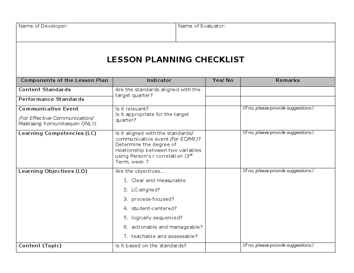 EDU 101: Lesson Planning Checklist for Effective Teaching Strategies ...