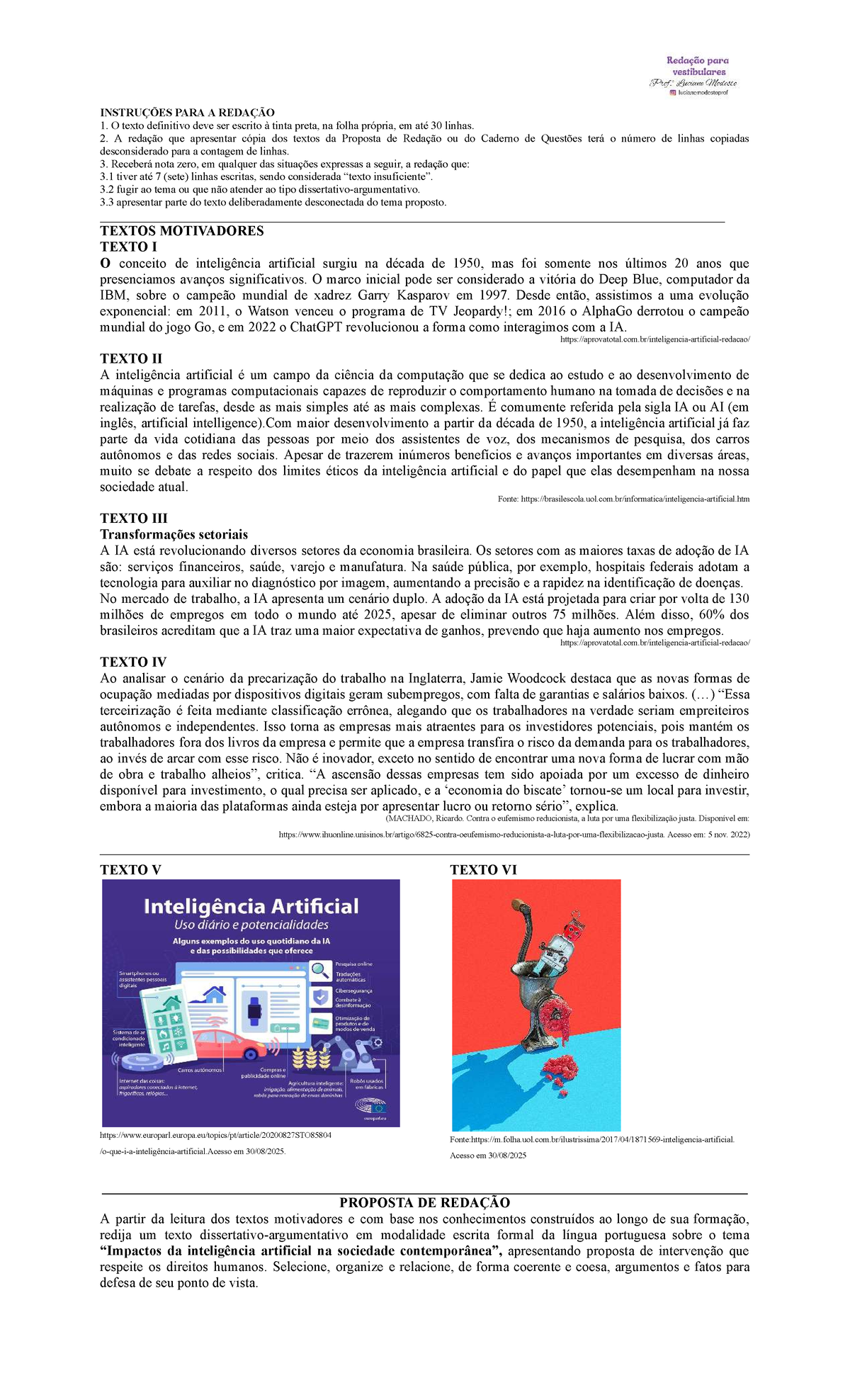 Proposta de Redação: Inteligência Artificial na Sociedade - Studocu