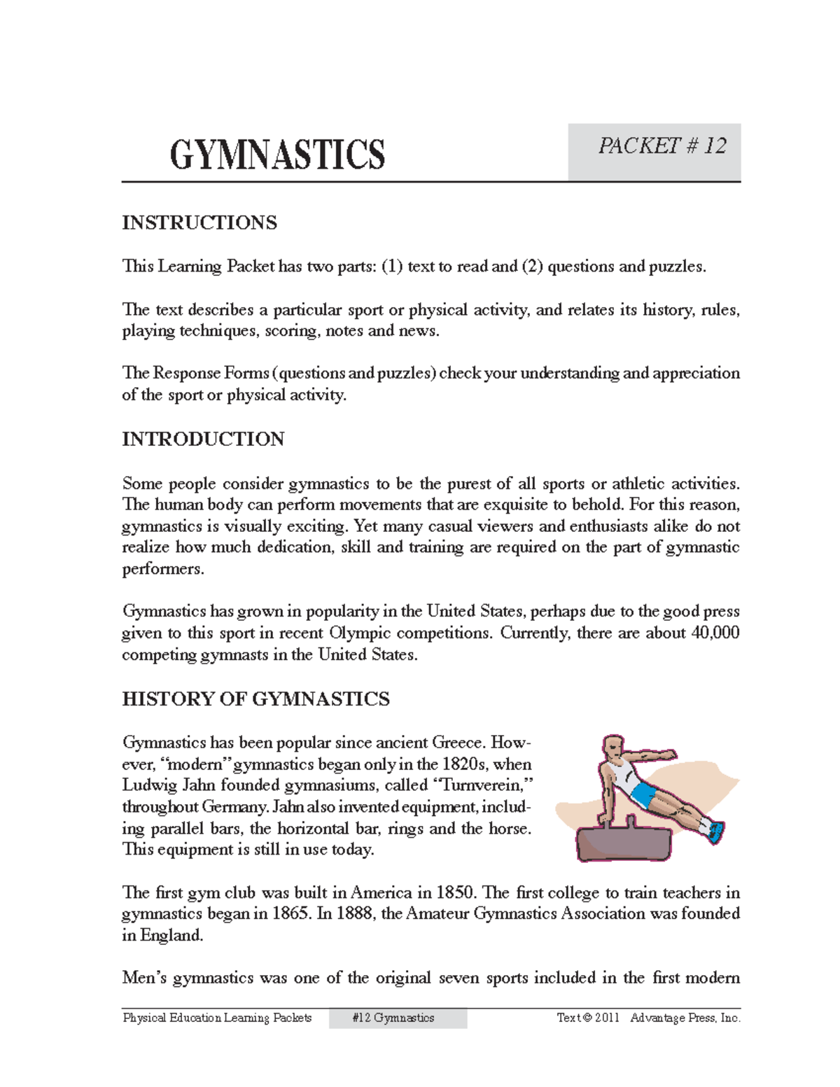 Physical Education Learning Packet #12: Gymnastics Overview and ...