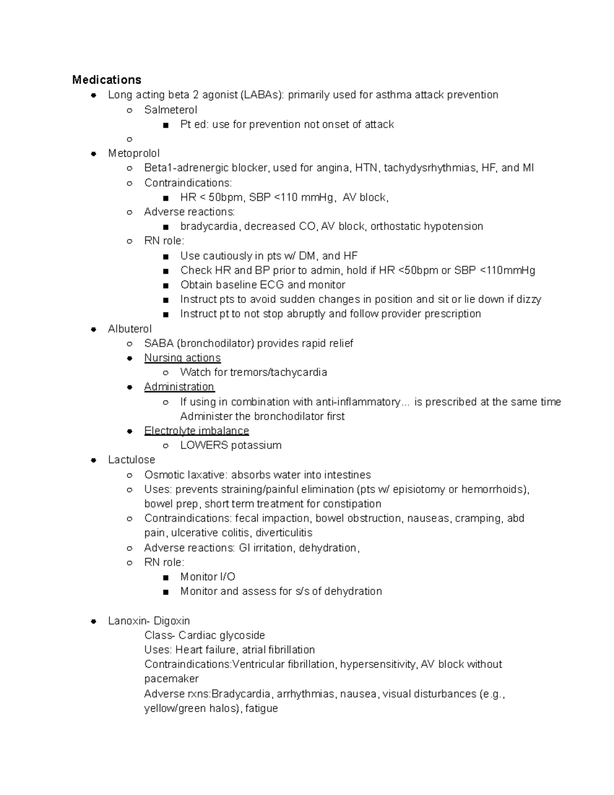 Med-Surg Nursing Exam Review Notes: Medications & Interventions - Studocu