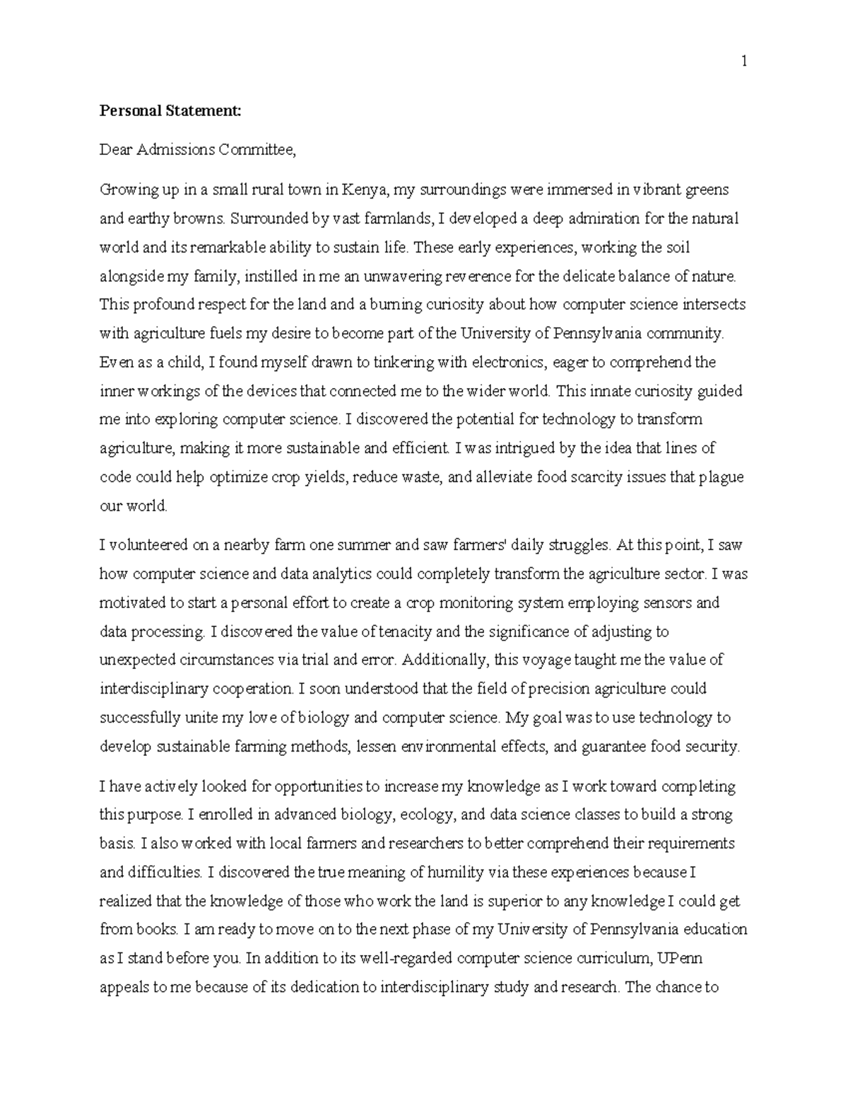Personal Statement for UPenn Application: Bridging Computer Science ...