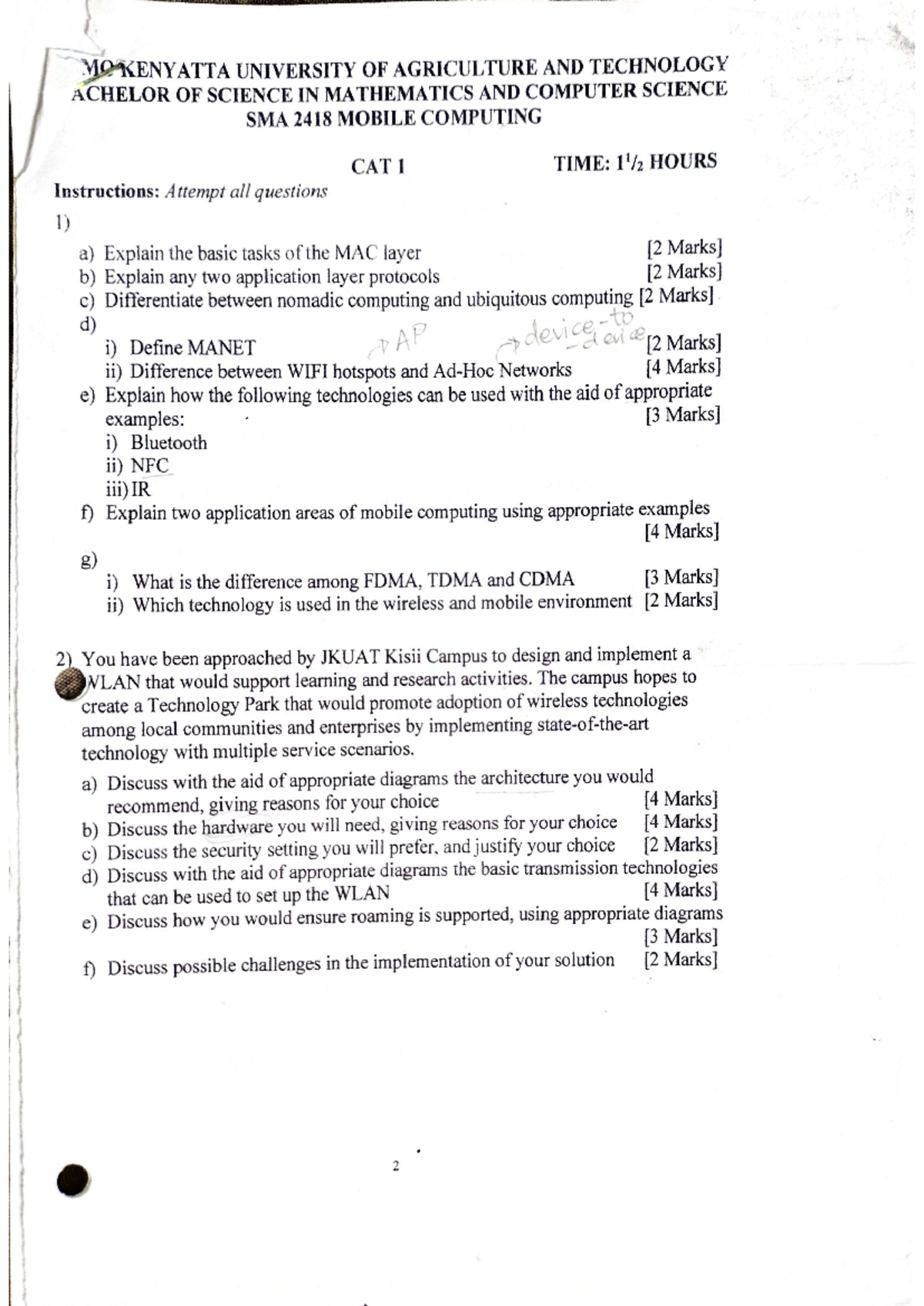 SMA 2418 Mobile Computing Past Exam Papers - May 2025 - Studocu