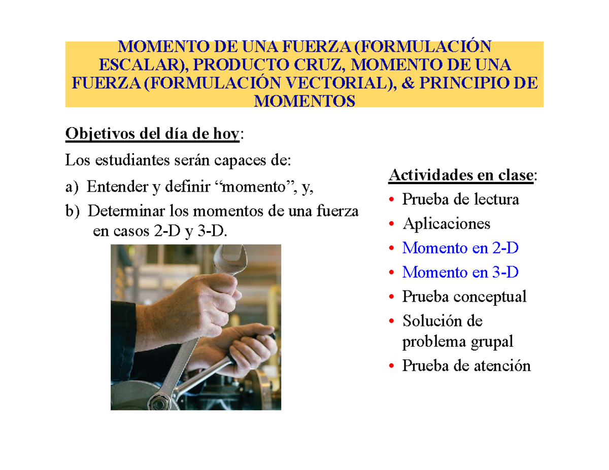 Título: Estática - Momento de una Fuerza y Producto Cruz en 2-D y 3-D ...
