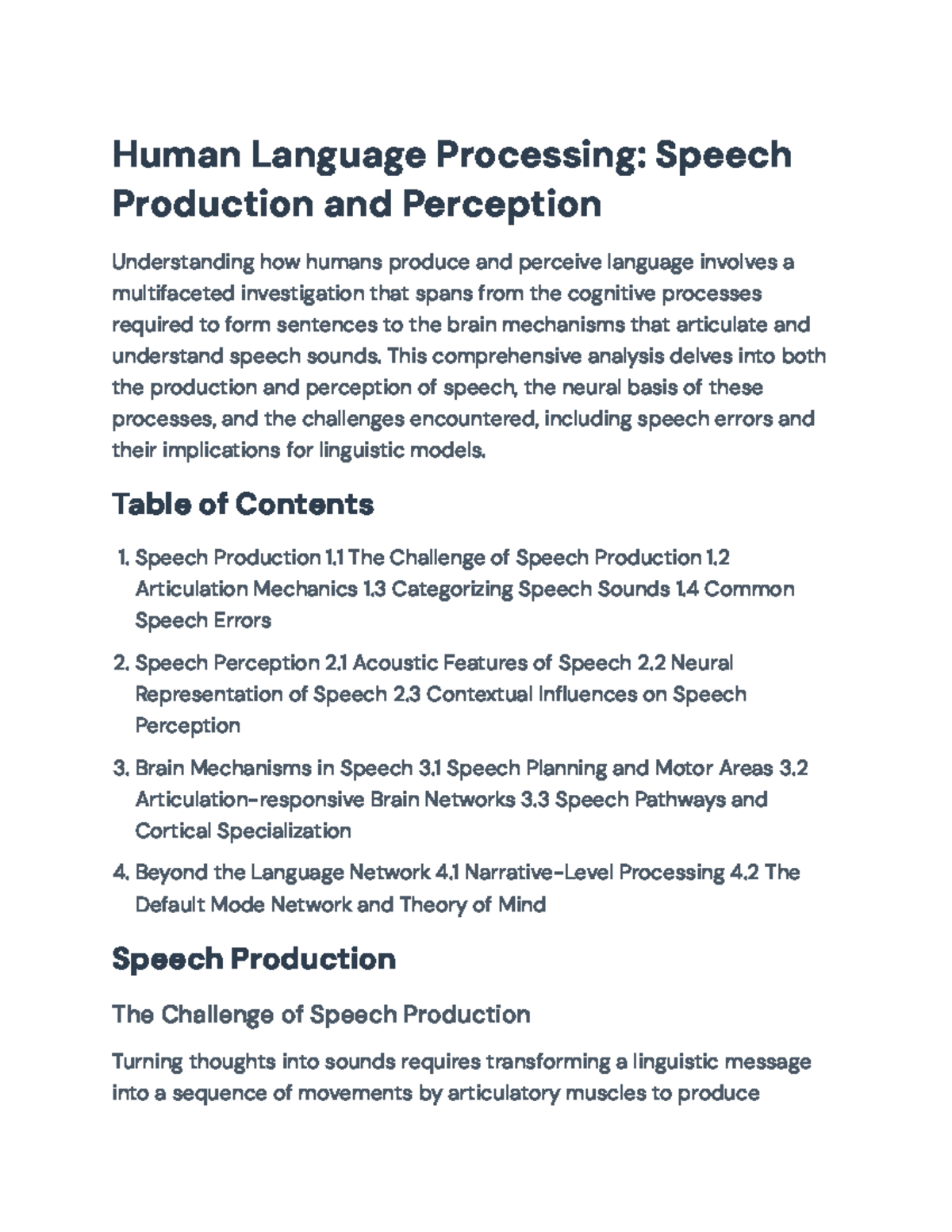Human Language Processing: Speech Production & Perception (Cognitive ...