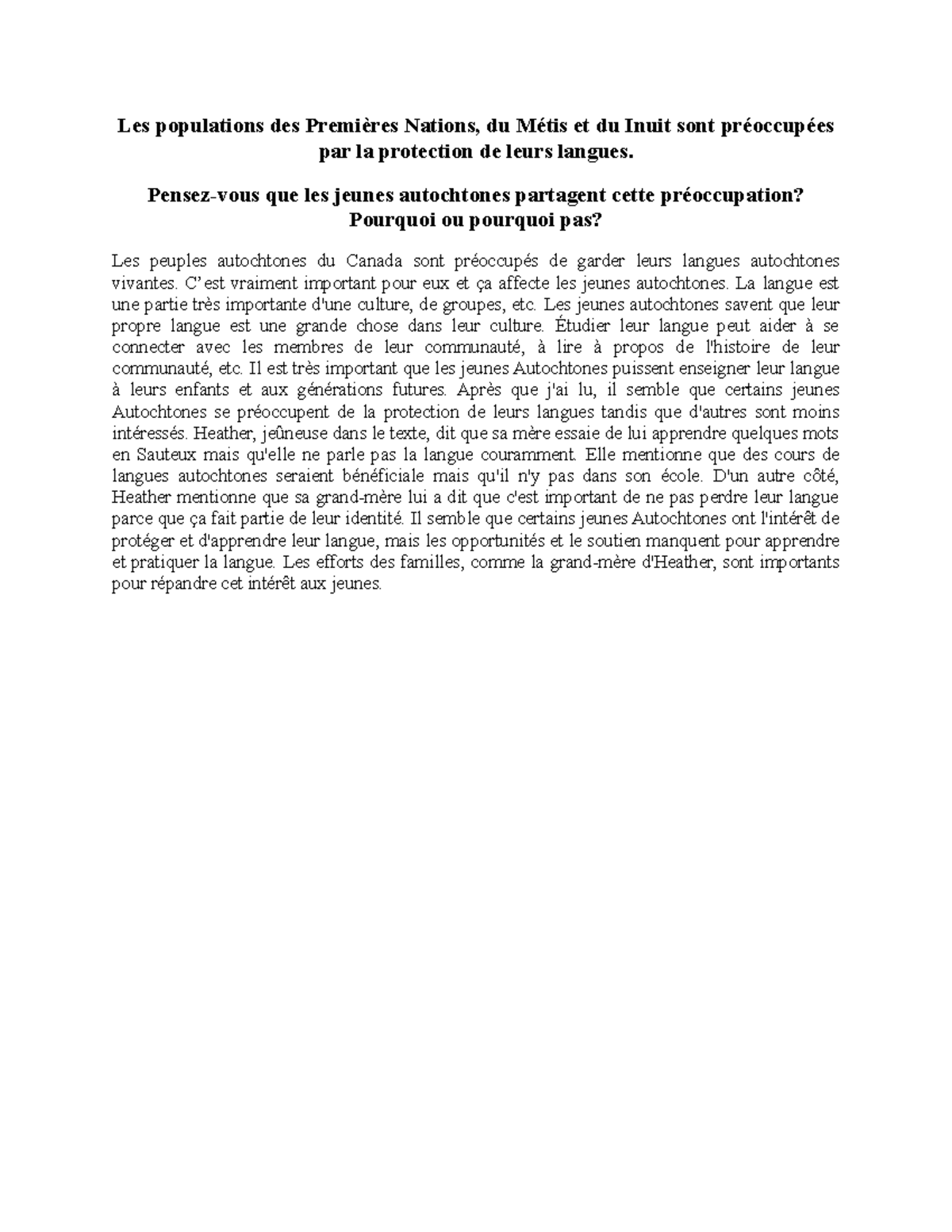 Discussion sur la Protection des Langues Autochtones chez les Jeunes ...