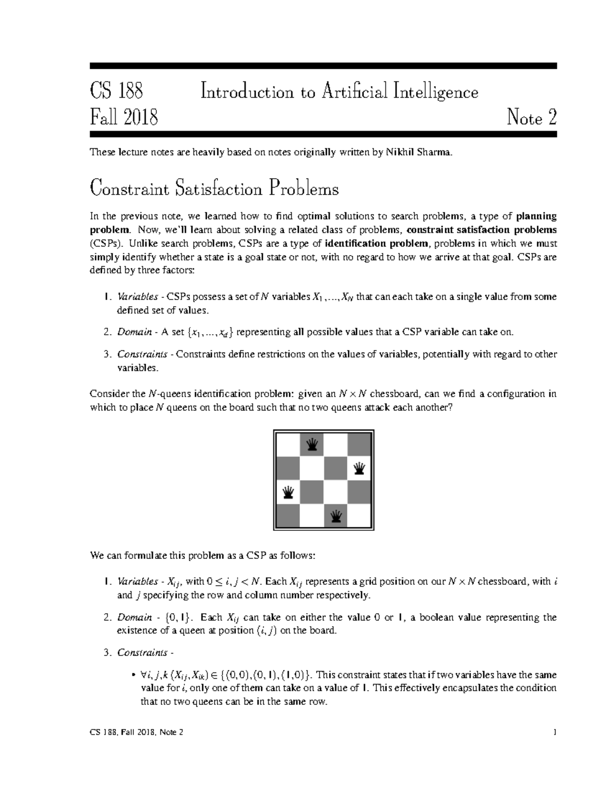 Lecture Notes - CS 188: Summary of Constraint Satisfaction Problems in ...
