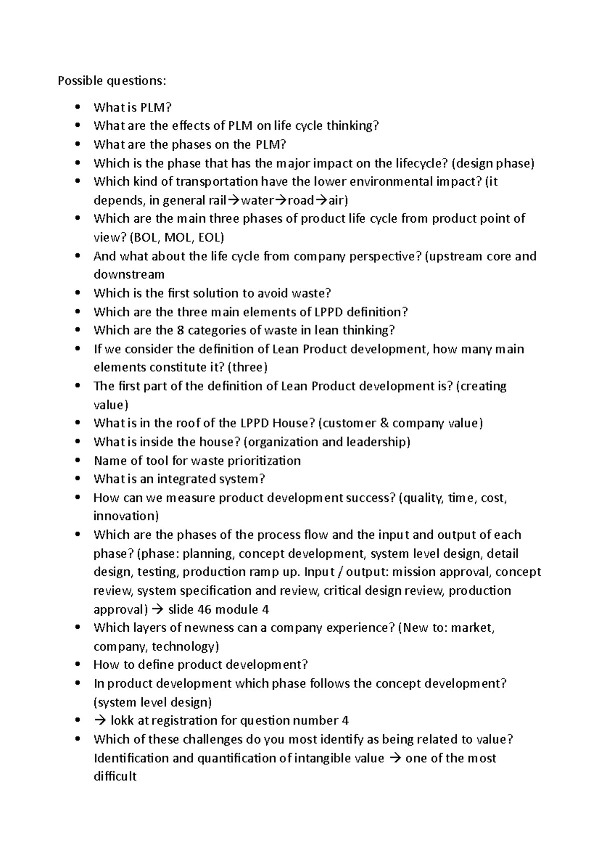 PLM Overview: Key Questions & Concepts for Course XYZ123 - Studocu