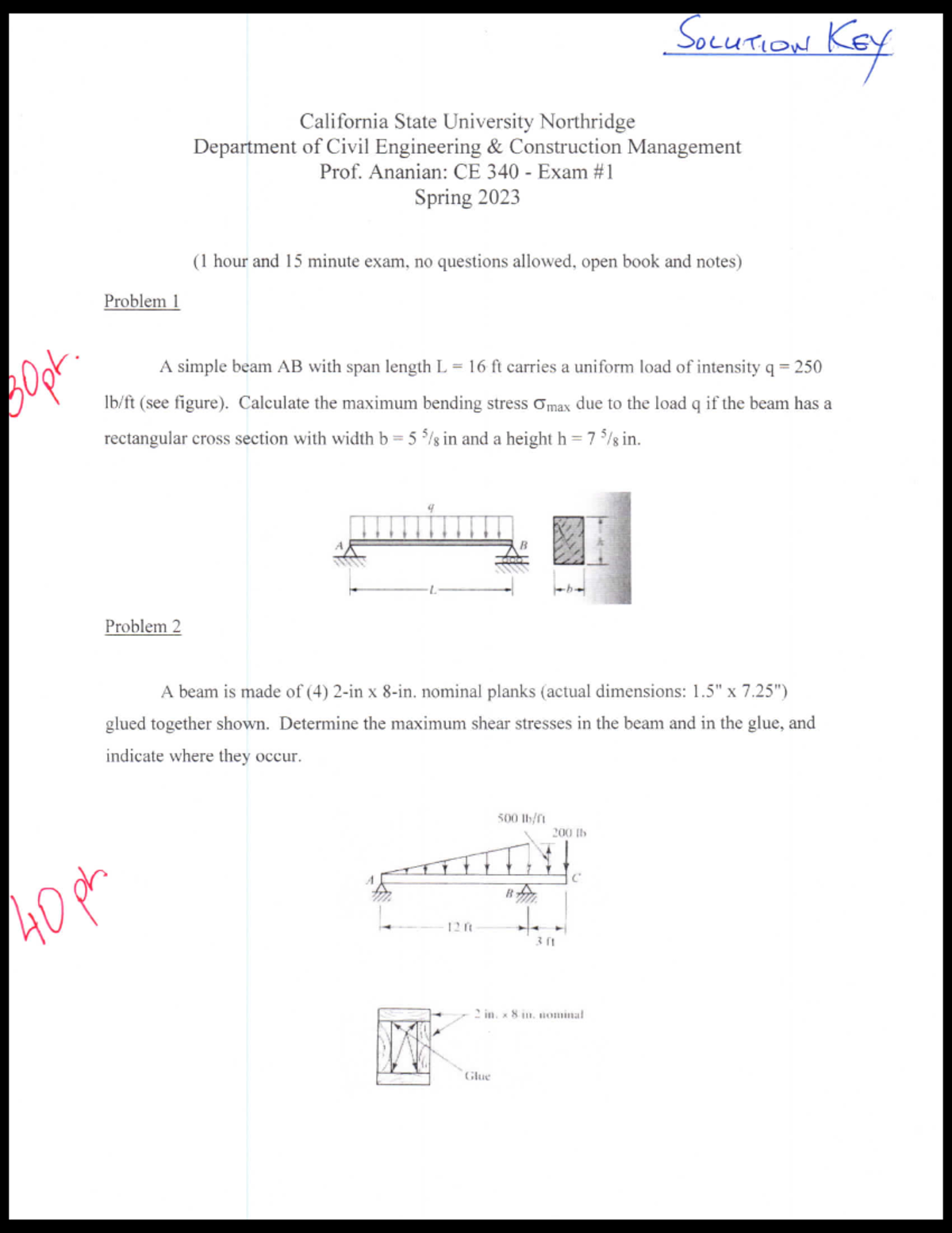 CE340 - Spring '23 Exam #1 Solutions and Analysis - Studocu