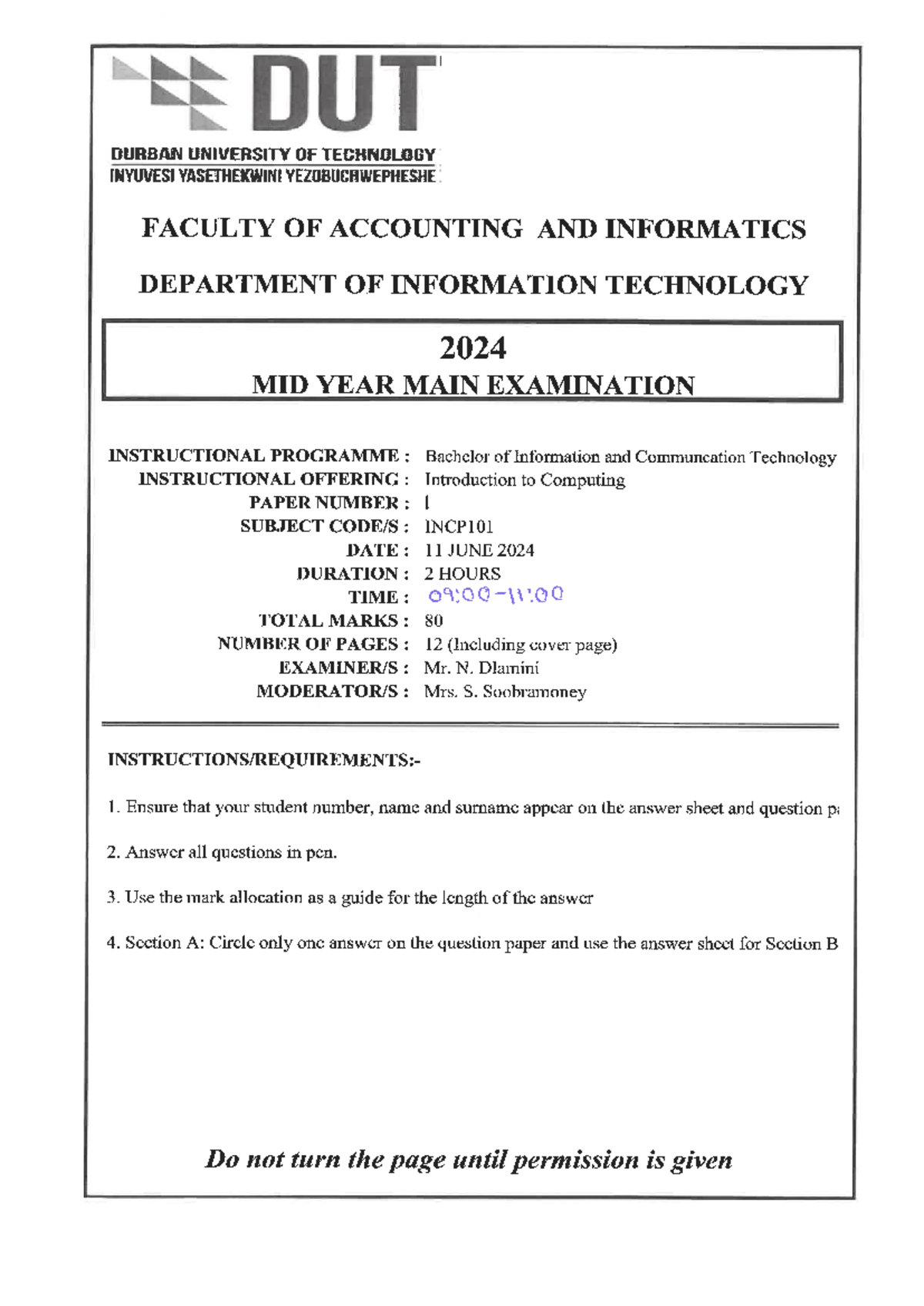 2024 INCP101 Midyear Main Exam: Introduction to Computing QP - Document Preview