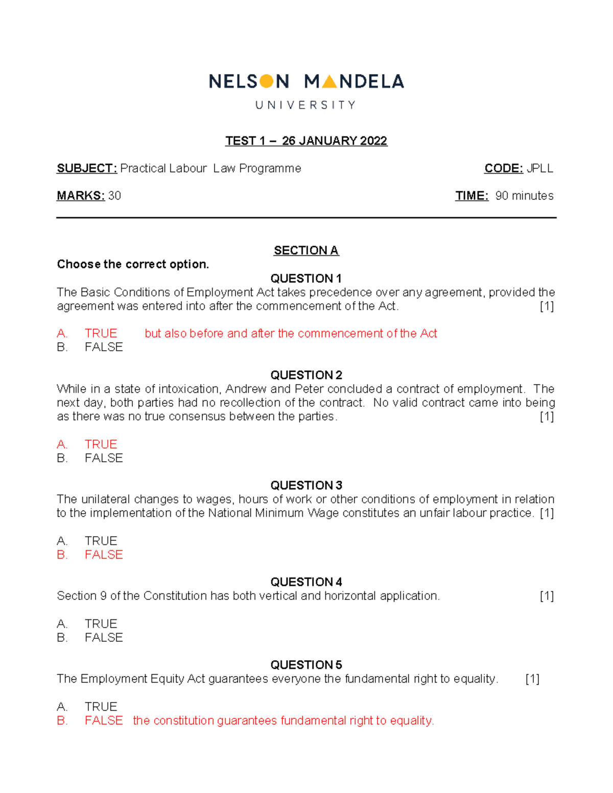 Labour Law JPLL Ass 2: Exam Q&A on Unfair Practices and Contracts - Studocu
