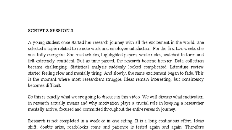 SCRIPT 3 SESSION 3 - The Role of Motivation in Research Journey - Studocu
