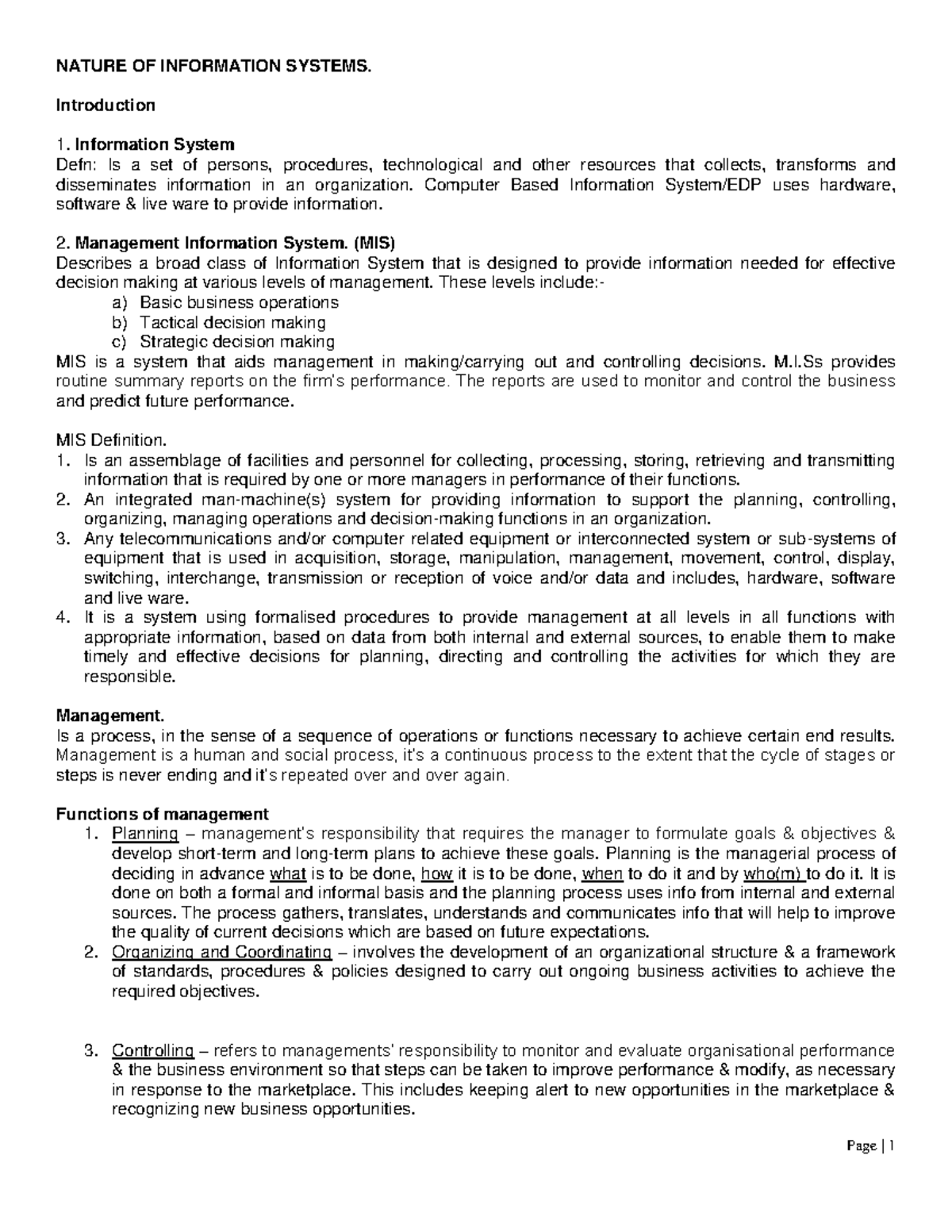 Management Information Systems Overview - CSE 101 - Studocu