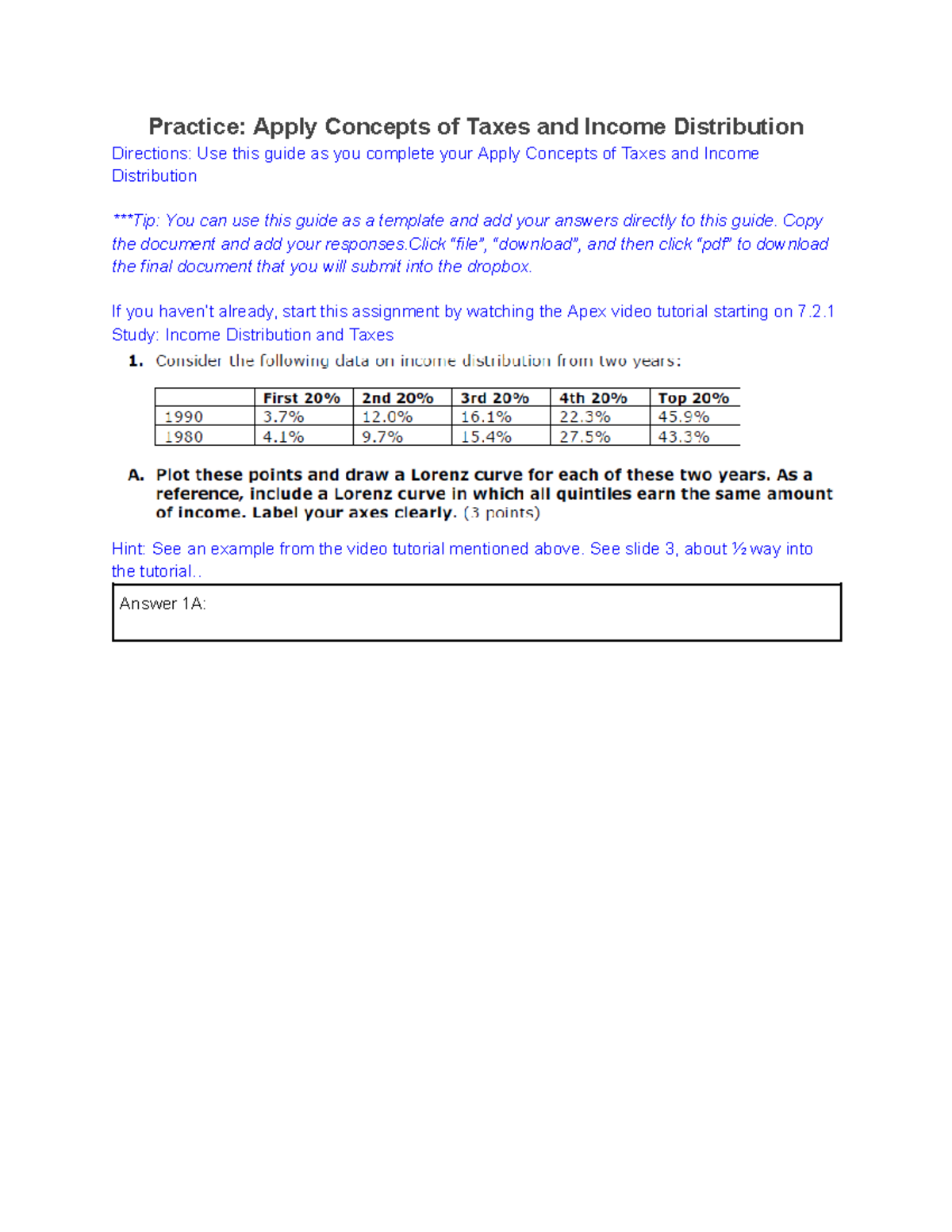Copy of Practice Apply Concepts of Taxes and Income Distribution Guide ...