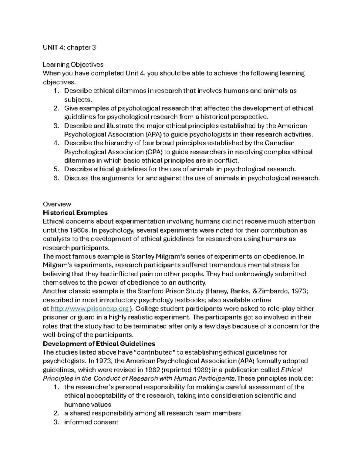 Unit 4: Chapter 3 - Ethical Guidelines in Psychological Research - Studocu