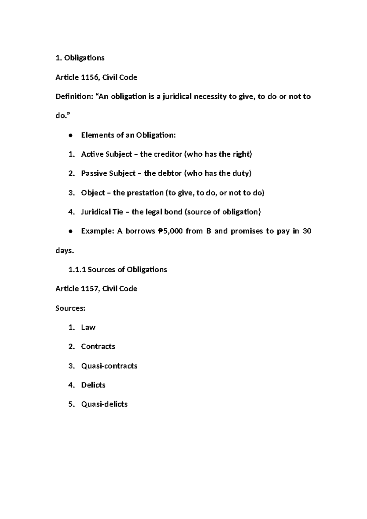 Obligations Overview: Article 1156 & Civil Code Essentials (Oblicon ...