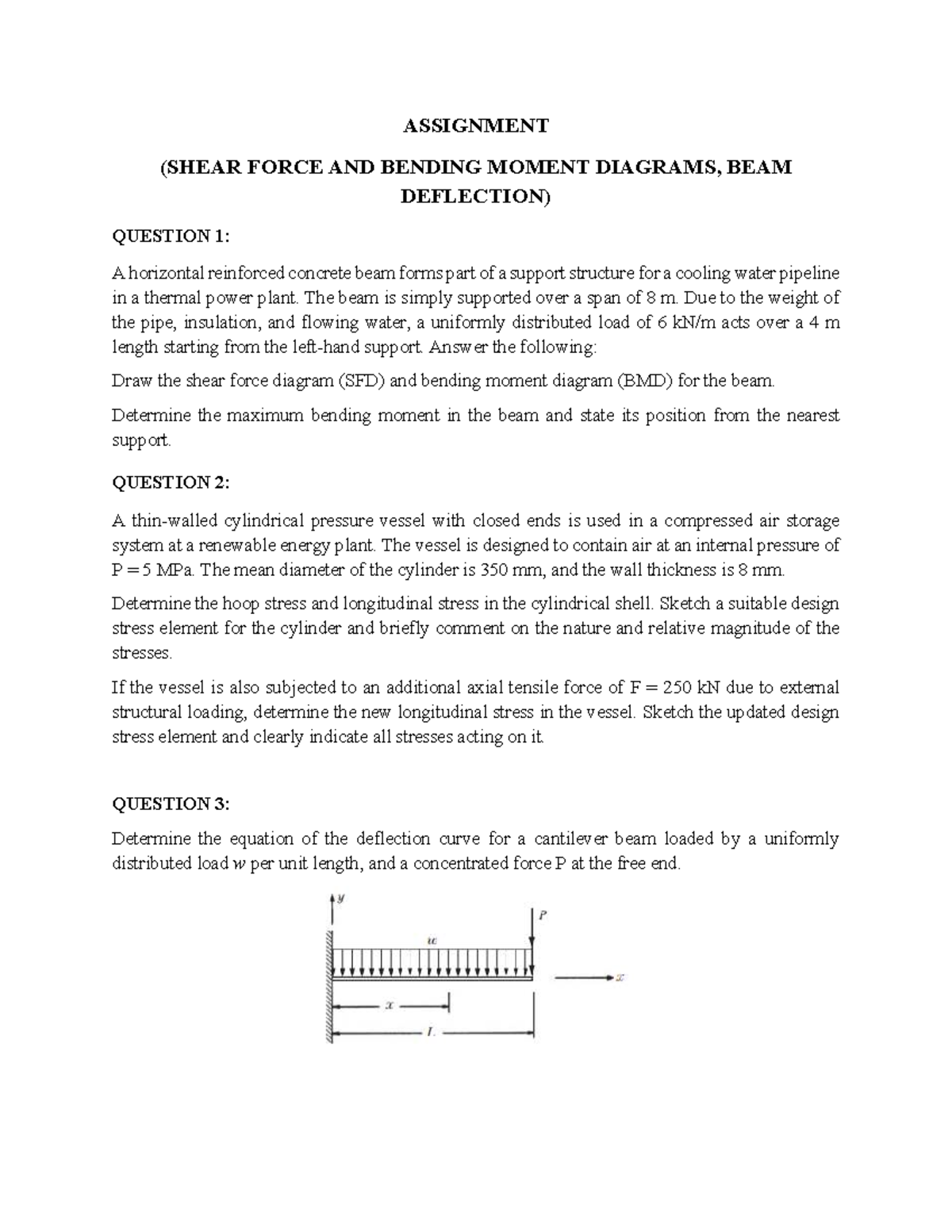 Assignment (ENGR 101) - Shear Force, Bending Moment & Beam Deflection ...