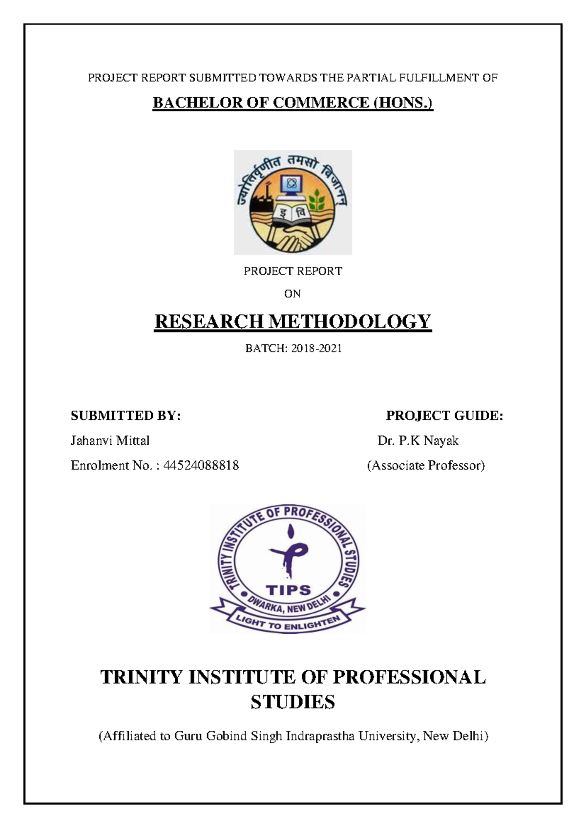 B.COM (HONS) Research Methodology Project Report - Jahanvi Mittal - Studocu