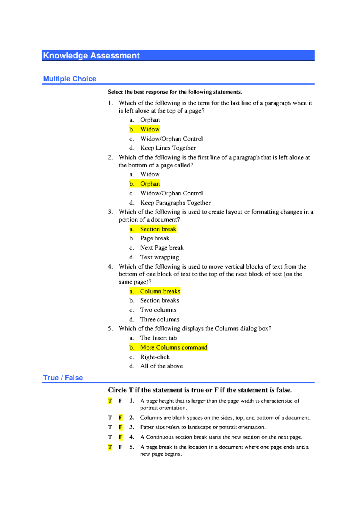 Lesson 5 - Answers to Knowledge Assessment Questions - Studocu