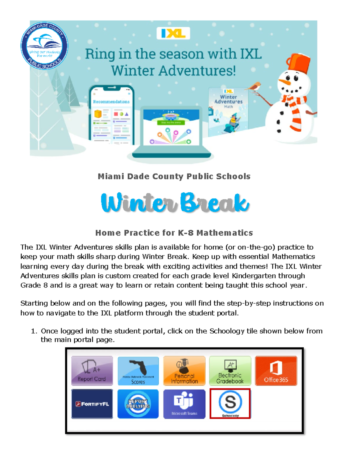 IXL Winter Adventure Skills Plan Step-by-Step - Miami Dade County ...