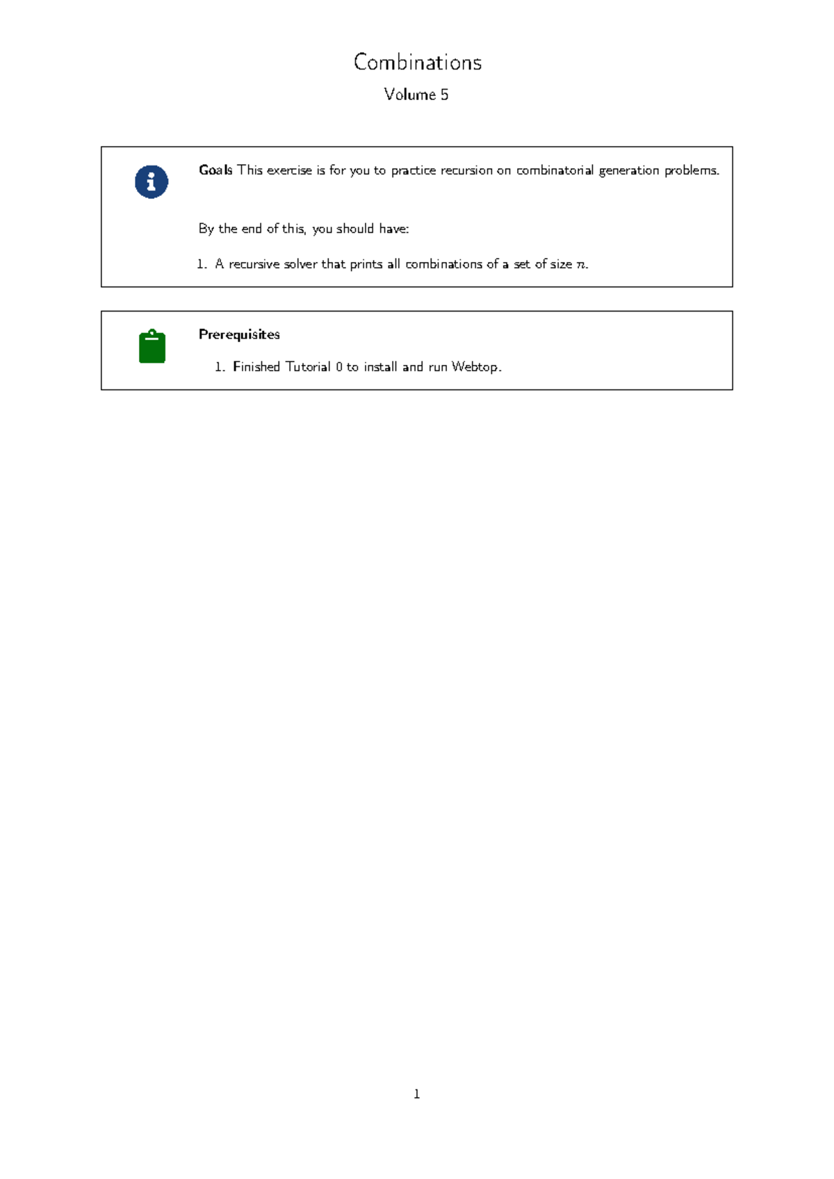 Combinations Volume 5: Recursion Practice Worksheet - Studocu