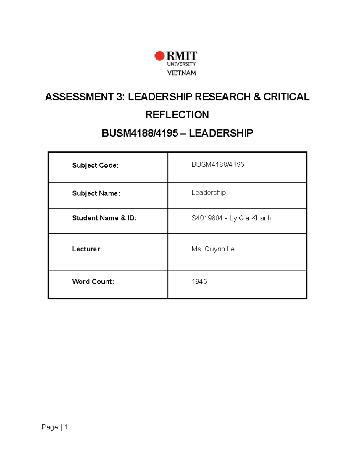 BUSM4188 Assignment 3 - ASSESSMENT 3: LEADERSHIP RESEARCH & CRITICAL ...