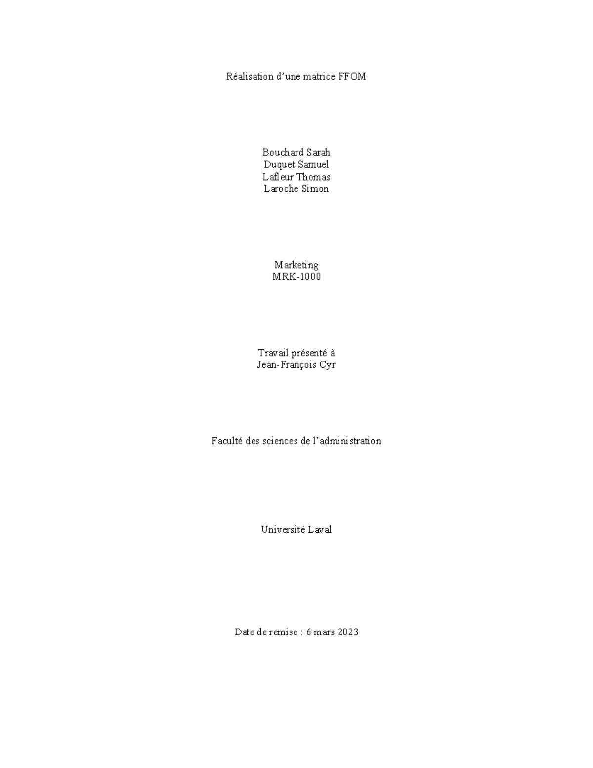 Analyse FFOM de Norda Run - MRK 1010 Travail Présenté - Document Preview