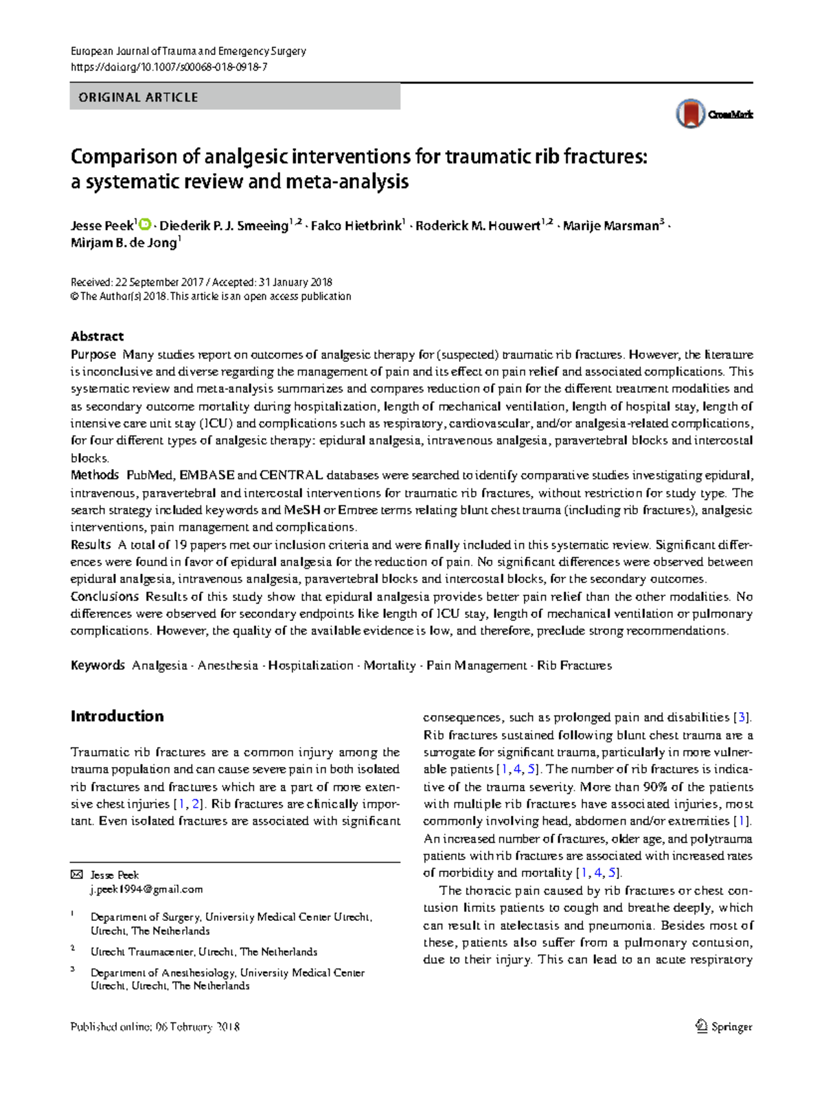 Comparison of Analgesic Interventions for Traumatic Rib Fractures: A ...