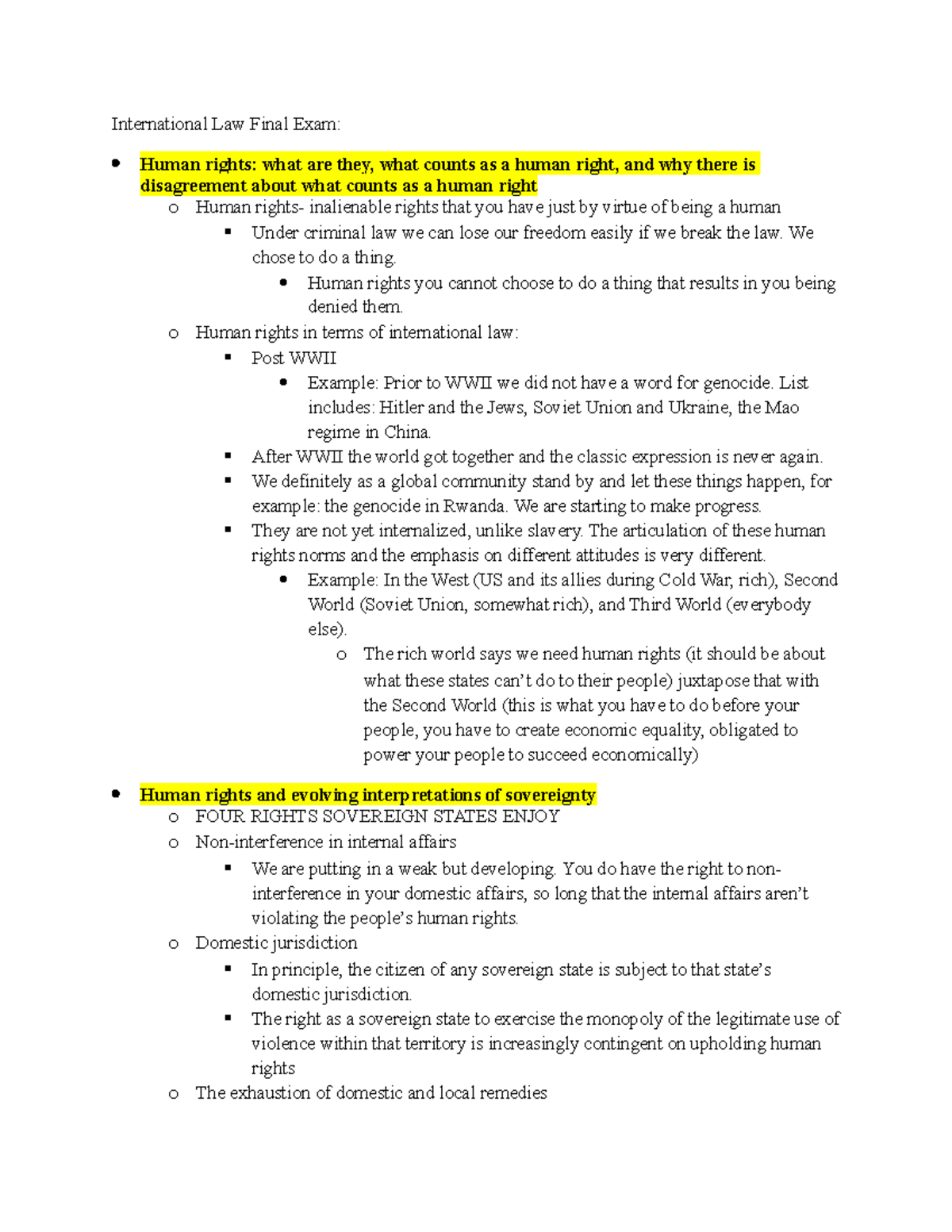 International Law Final Exam Study Guide: Human Rights & Sovereignty ...