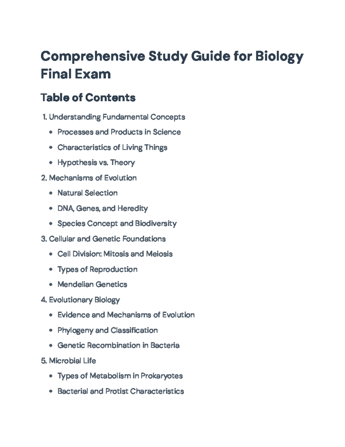 Comprehensive Biology Study Guide for Final Exam (BIO101 ...