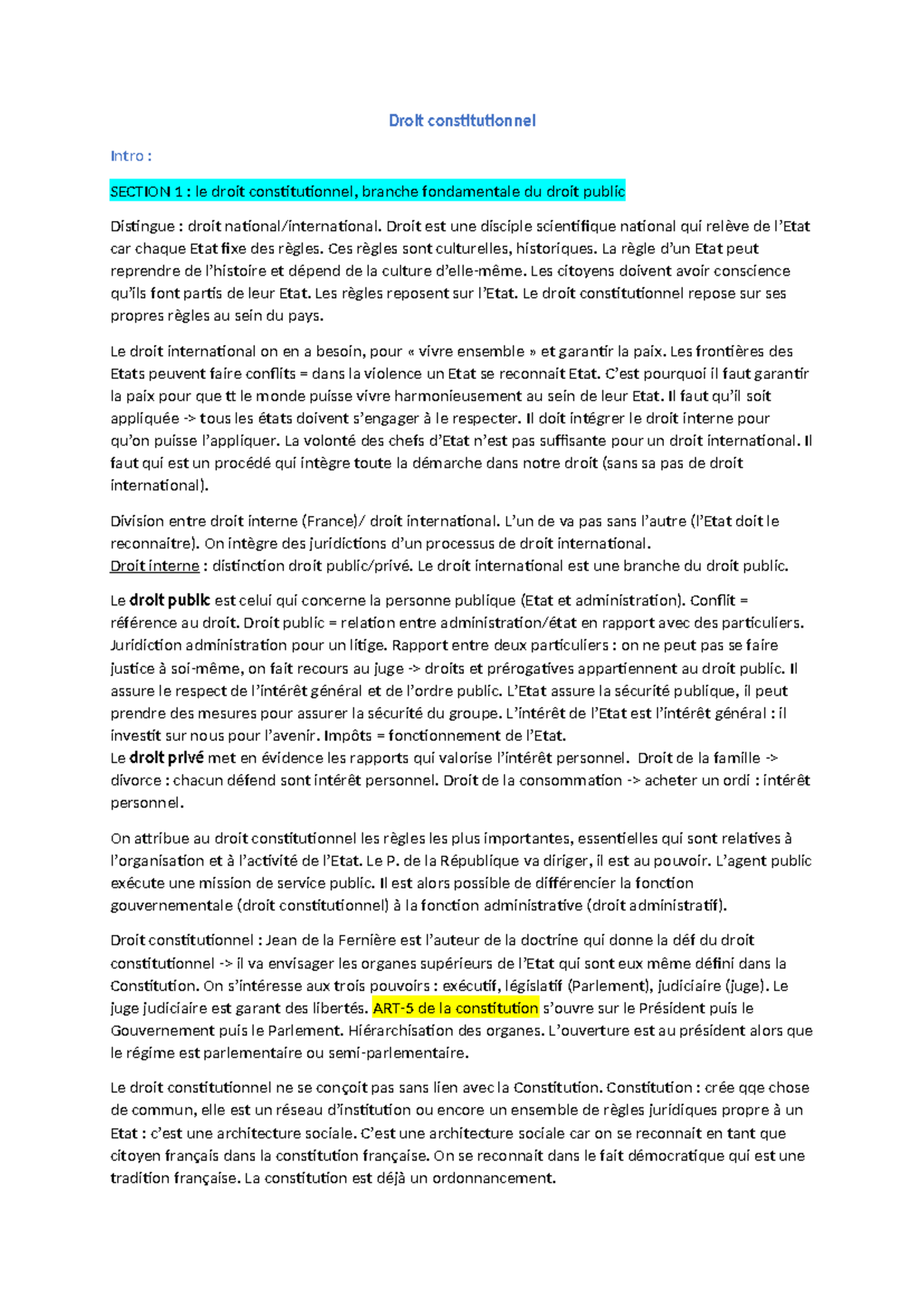 Droit Constitutionnel : Introduction et Concepts Fondamentaux - Studocu