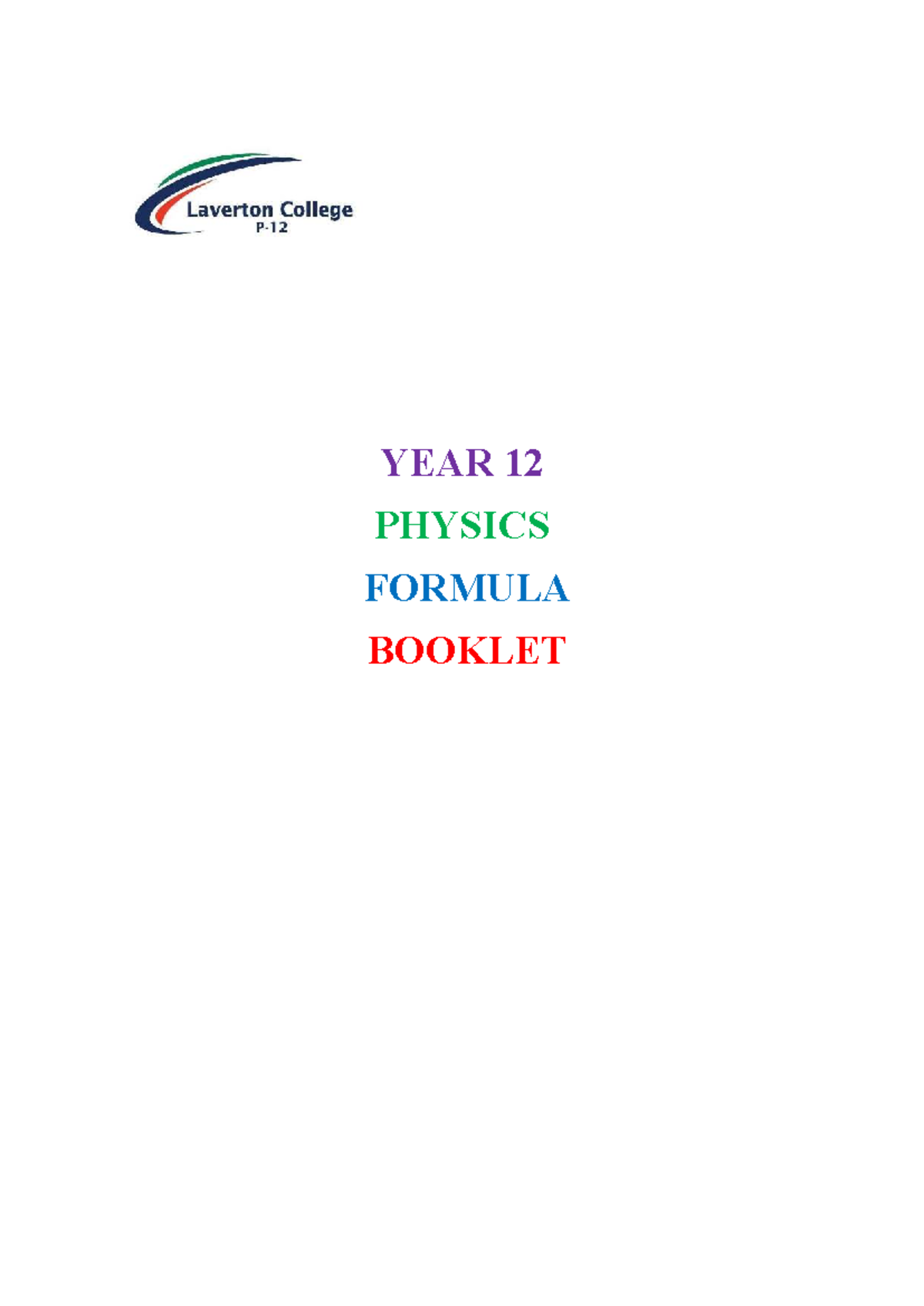 YEAR 12 PHYSICS FORMULA BOOKLET: Key Equations & Concepts - Studocu