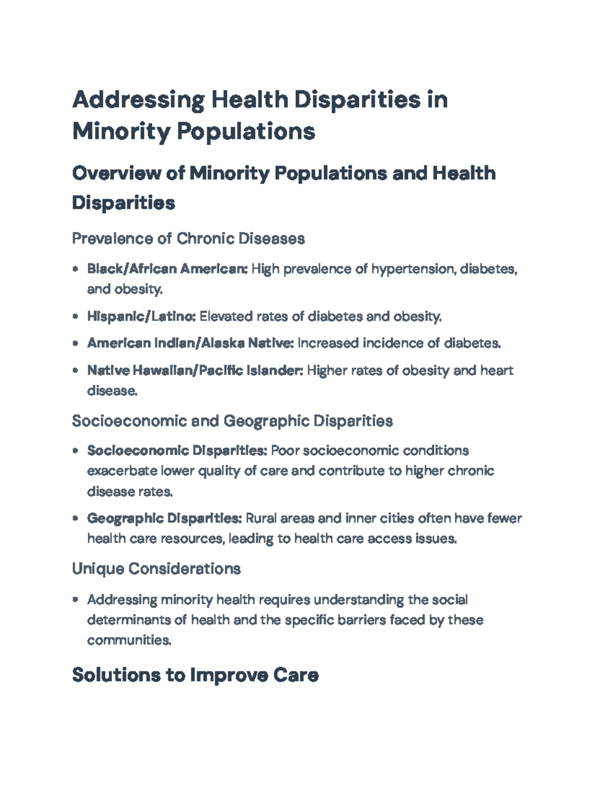 Addressing Health Disparities in Minority Populations: Solutions ...