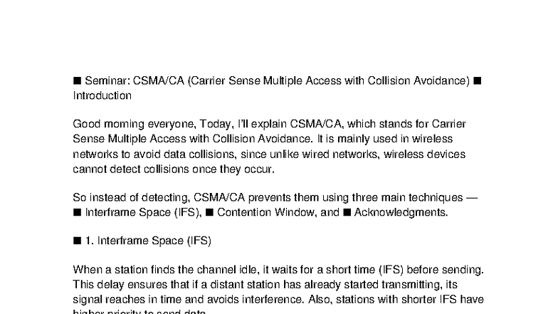 Image showcasing CSMA/CA Seminar: Techniques for Collision Avoidance in Wireless ...