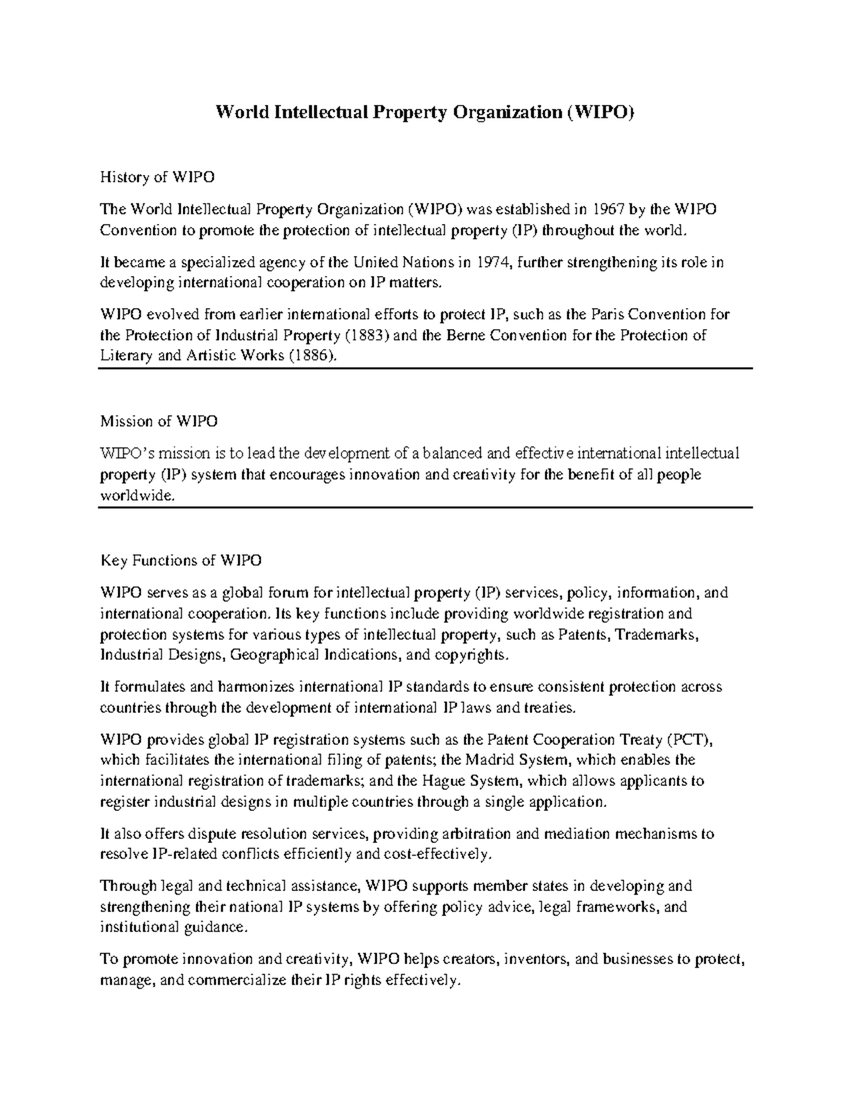 WIPO & NIPO: History, Functions, and Global Impact on IP - Studocu