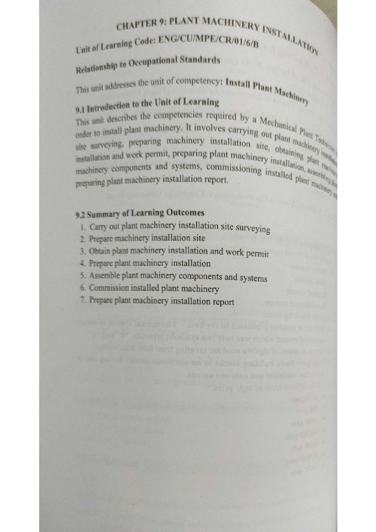 Installation Notes: Plant Machinery Competencies and Procedures - Studocu