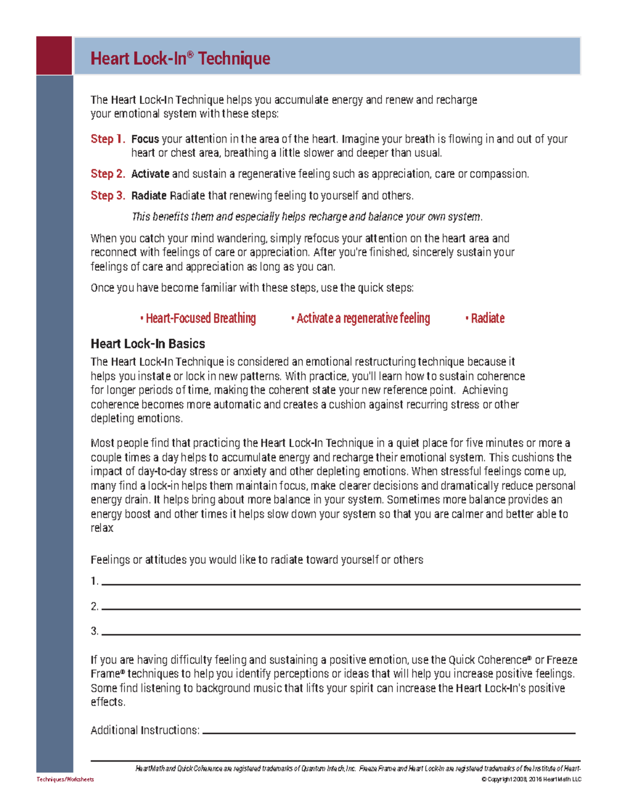 Heart LOCK IN Technique - Techniques/Worksheets © Copyright 2008, 2016 ...