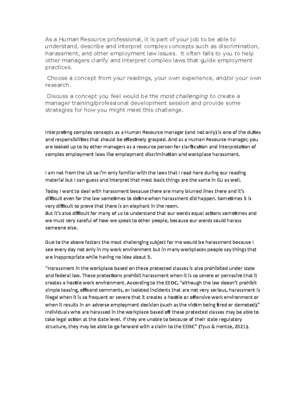 Discussion 5: Addressing Workplace Harassment Challenges in HR ...